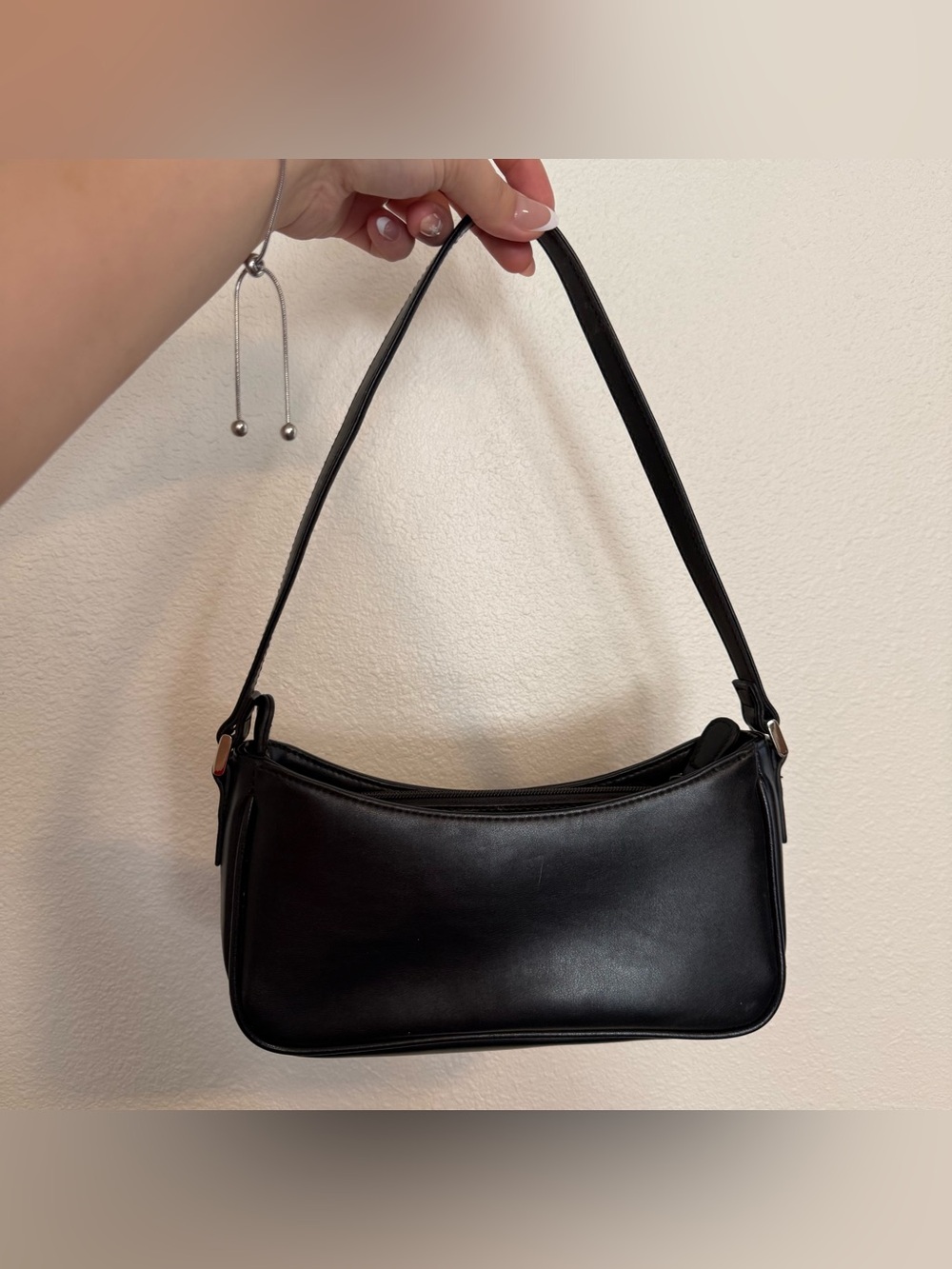 90s petite faux leather curved villager baguette shoulder bag